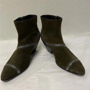 GIUSEPPE ZANOTTI 0live Suede Guns 55 Blade Zip Around Bootie Size 37 1/2 $1175